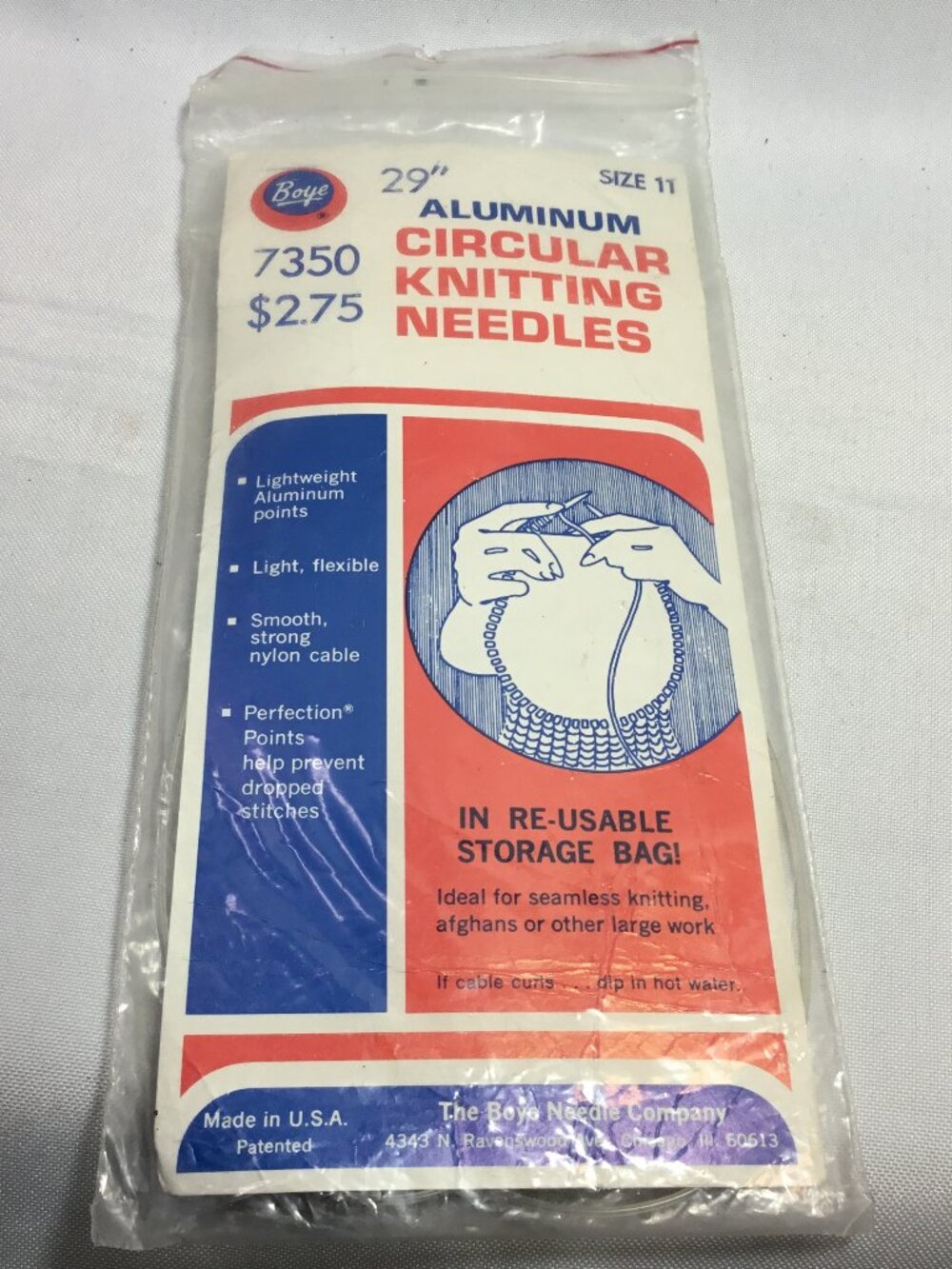 Boye vintage 29-Inch Size 11 Aluminum Circular Knitting Needles Nylon Cable
